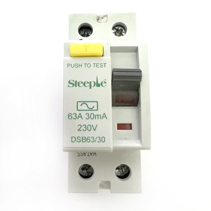 Steeple DSB63/30 63A 63 Amp 30mA RCD 2 Double Pole Circuit Breaker Type AC